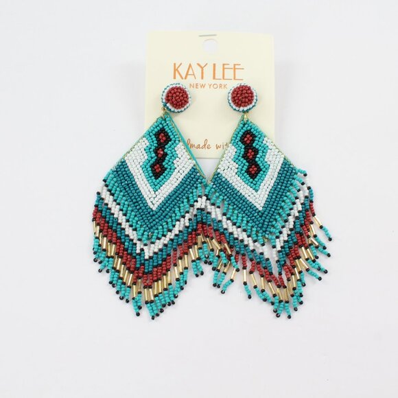 FREE EARRINGS - KAYLEE Turquoise Beaded Envelope Clutch Crossbody Bag NWT - Picture 6 of 7